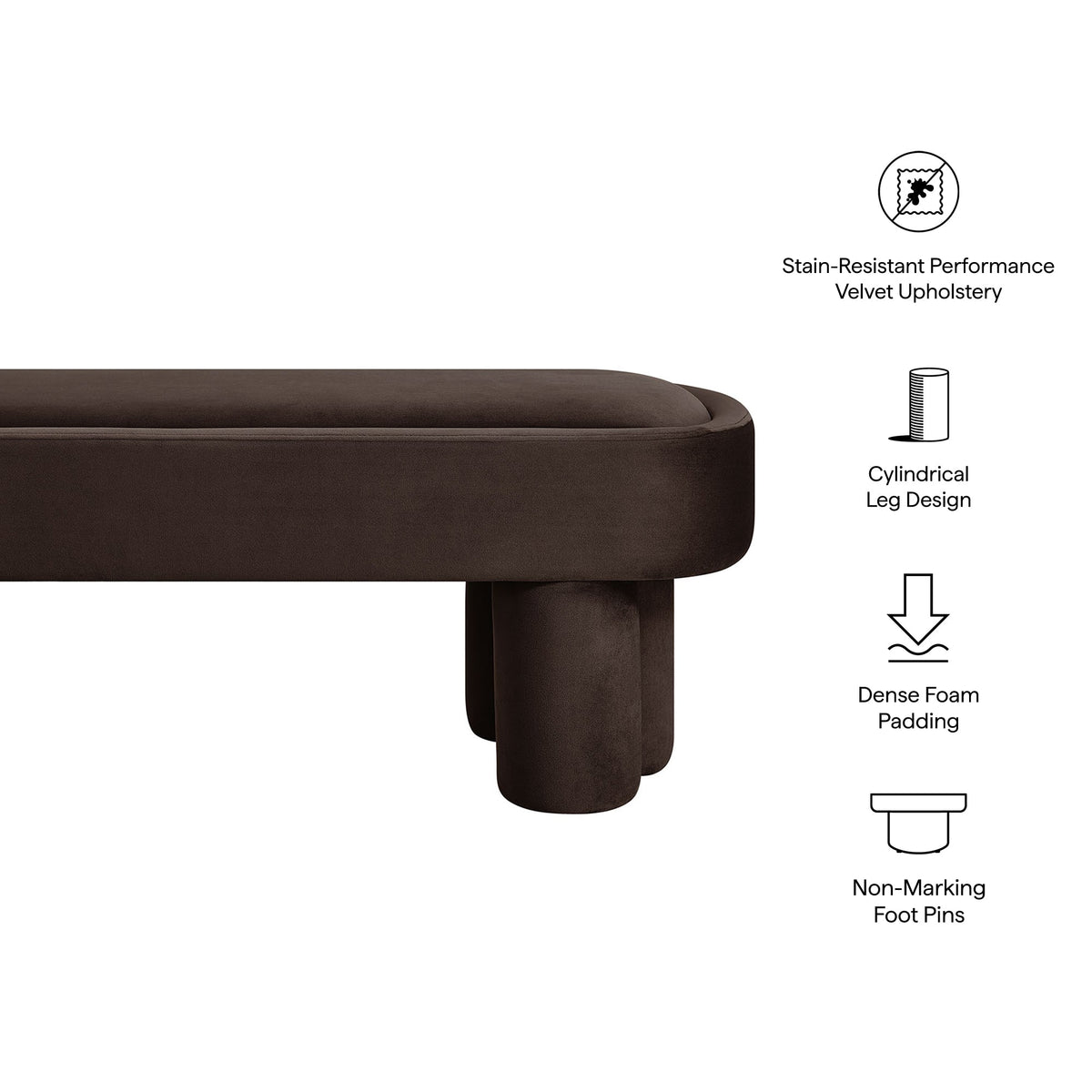 Mossi Oval Performance Velvet Accent Bench brown velvet with cylindrical legs by Modway on Tampa Home & Garden Store
