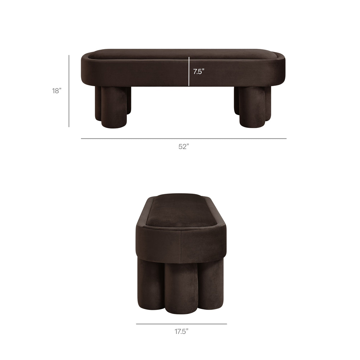 Mossi Oval Velvet Accent Bench by Modway in dark velvet with edges and chunky legs on Tampa Home & Garden Store