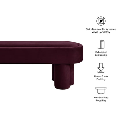 Mossi Oval Performance Velvet Accent Bench burgundy velvet upholstery with cylindrical legs on Tampa Home & Garden Store