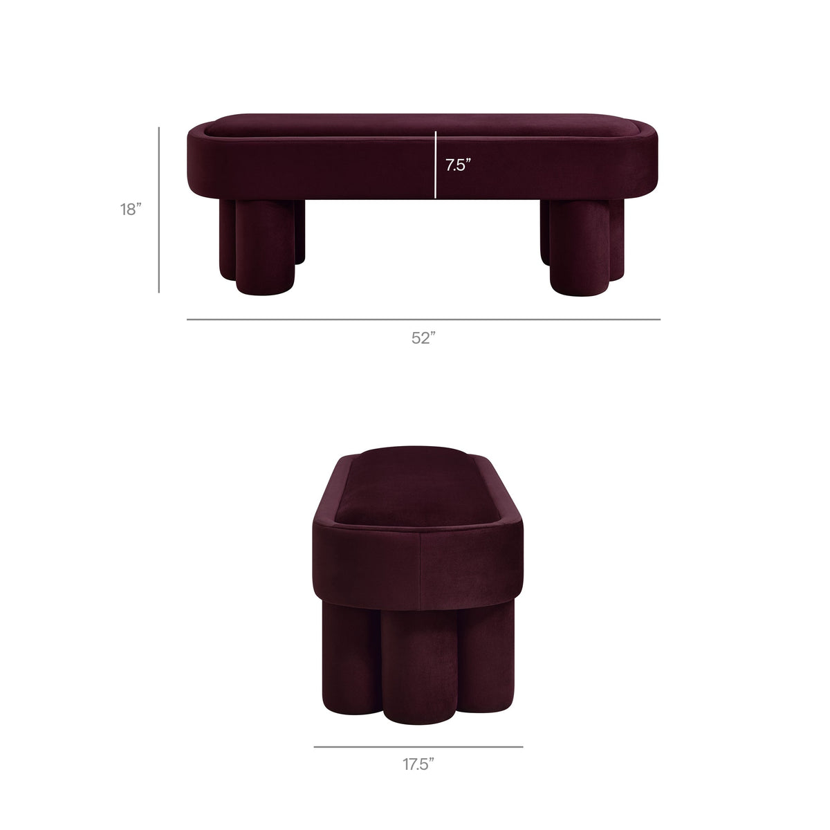 Mossi Oval Velvet Accent Bench burgundy velvet by Modway on Tampa Home & Garden Store