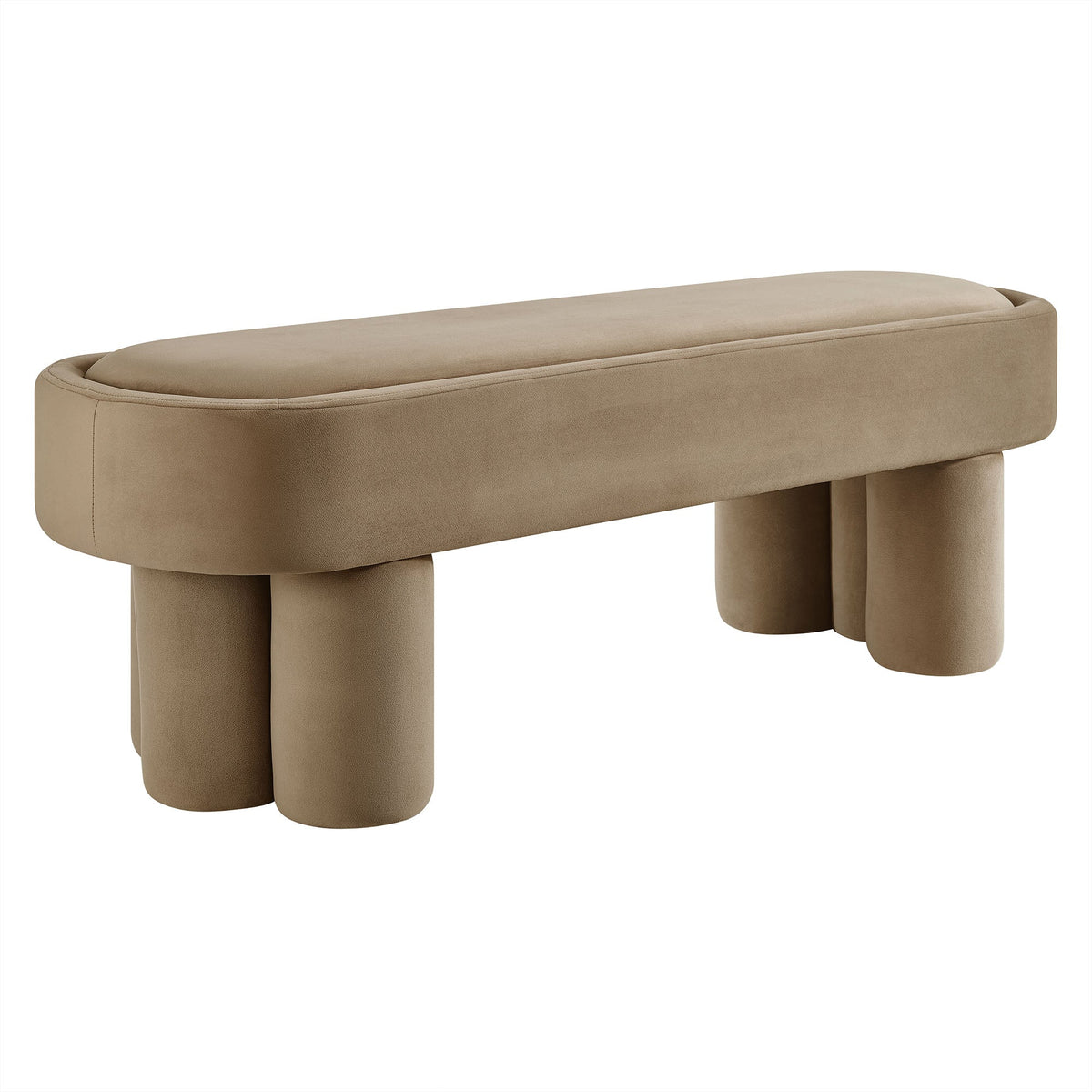 Mossi Oval Velvet Accent Bench by Modway, beige velvet with rounded edges and cylindrical legs on Tampa Home & Garden Store