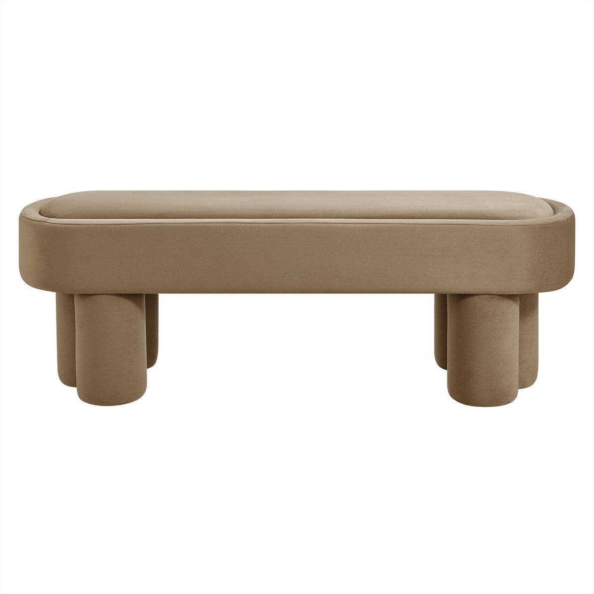 Mossi Oval Performance Velvet Accent Bench by Modway, beige cushioned seat, rounded edges on Tampa Home & Garden Store