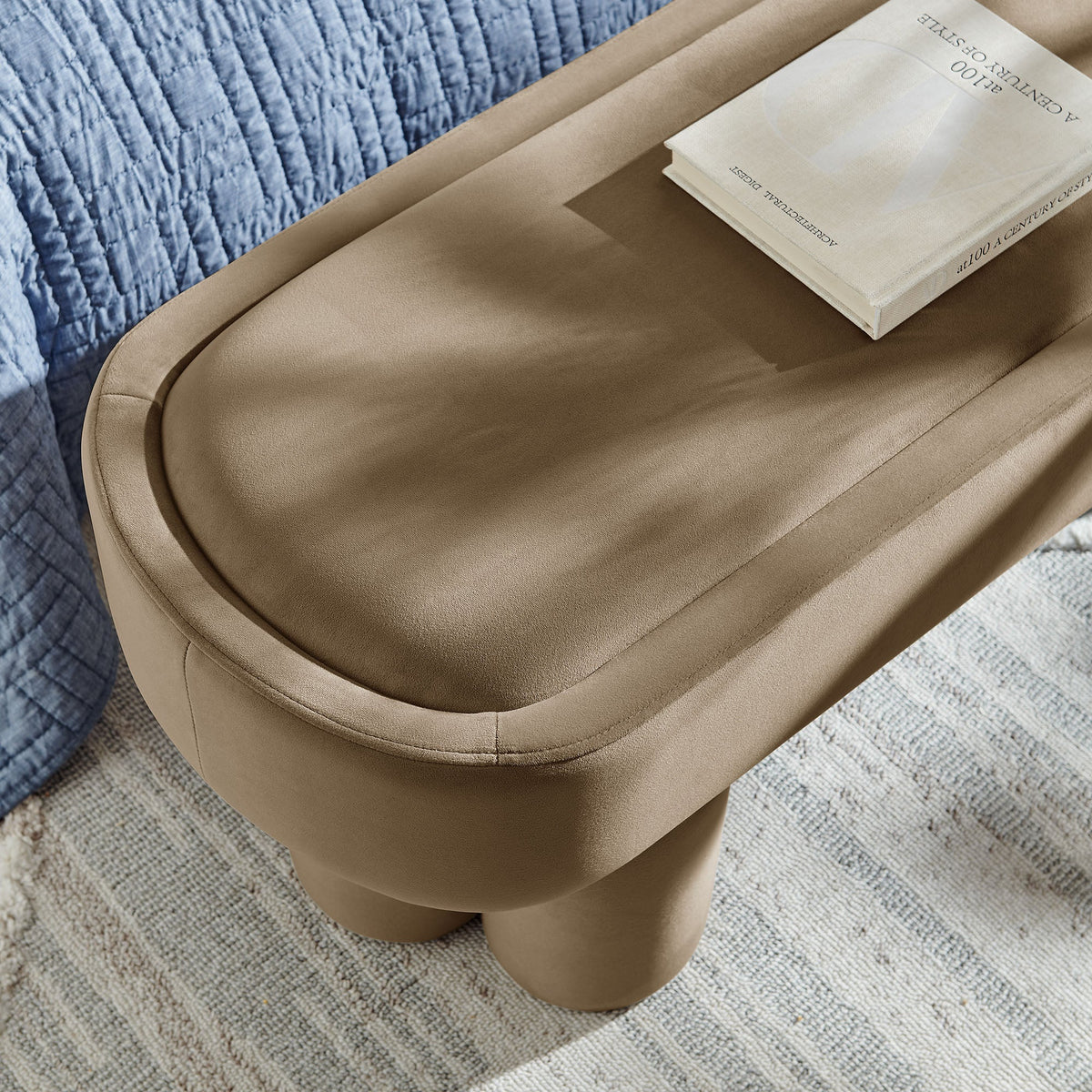 Mossi Oval Performance Velvet Accent Bench tan velvet upholstery by Modway on Tampa Home & Garden Store