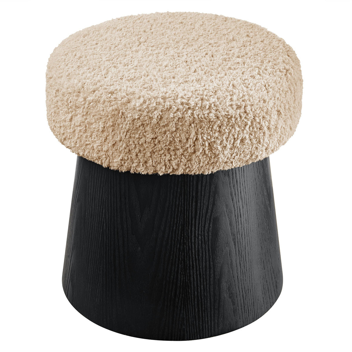 Ketra round faux shearling ottoman footstool beige with black base by Modway on Tampa Home & Garden Store