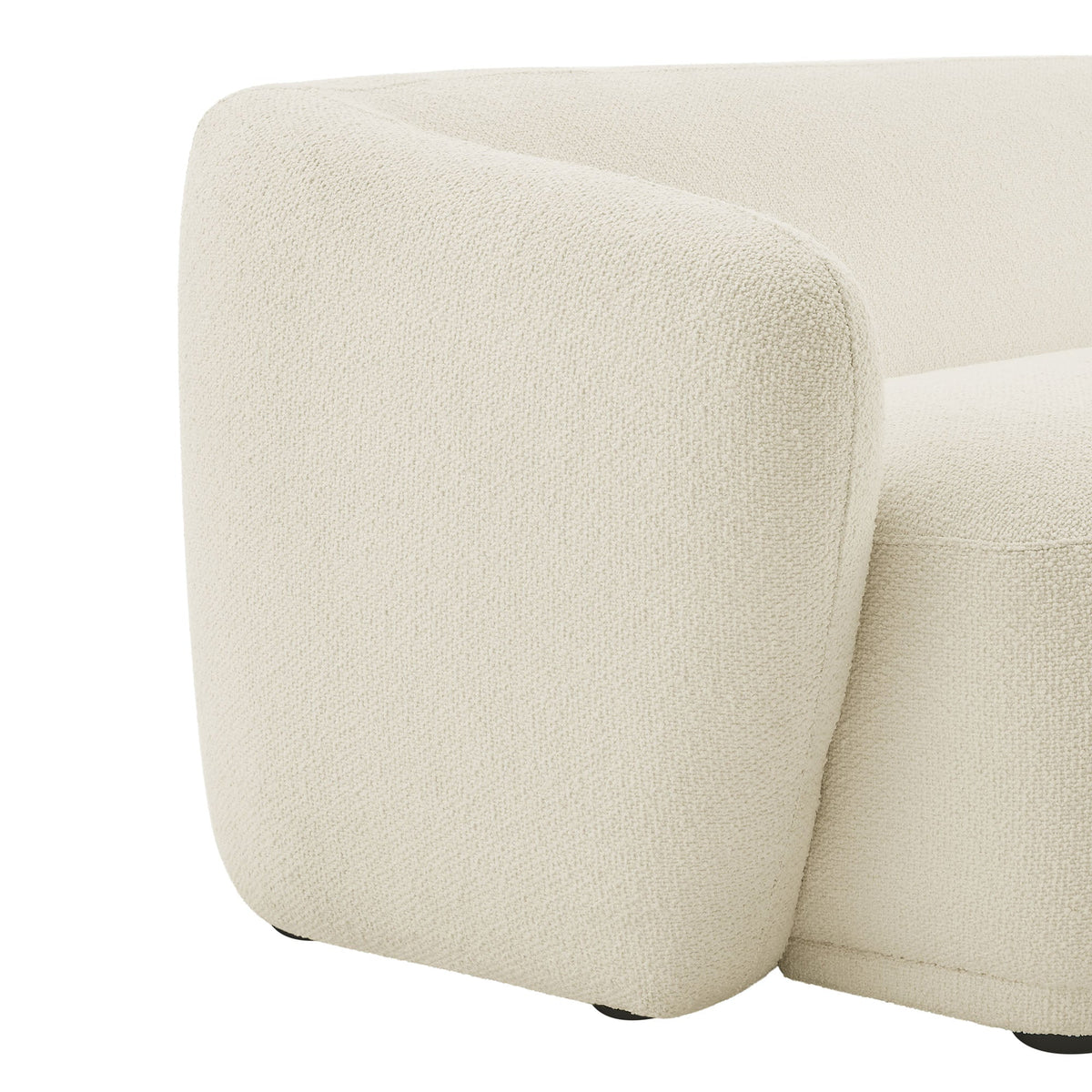 Monica 88-Inch Boucle Fabric Sofa close-up in cream boucle with rounded arm on Tampa Home & Garden Store