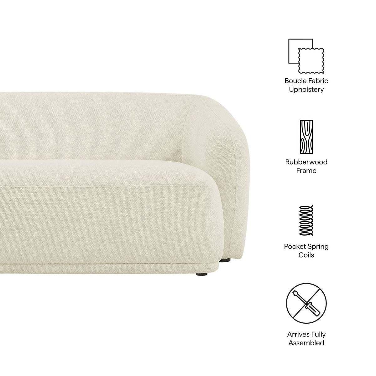 Monica 88 Inch Boucle Fabric Sofa beige boucle upholstery by Modway on Tampa Home & Garden Store