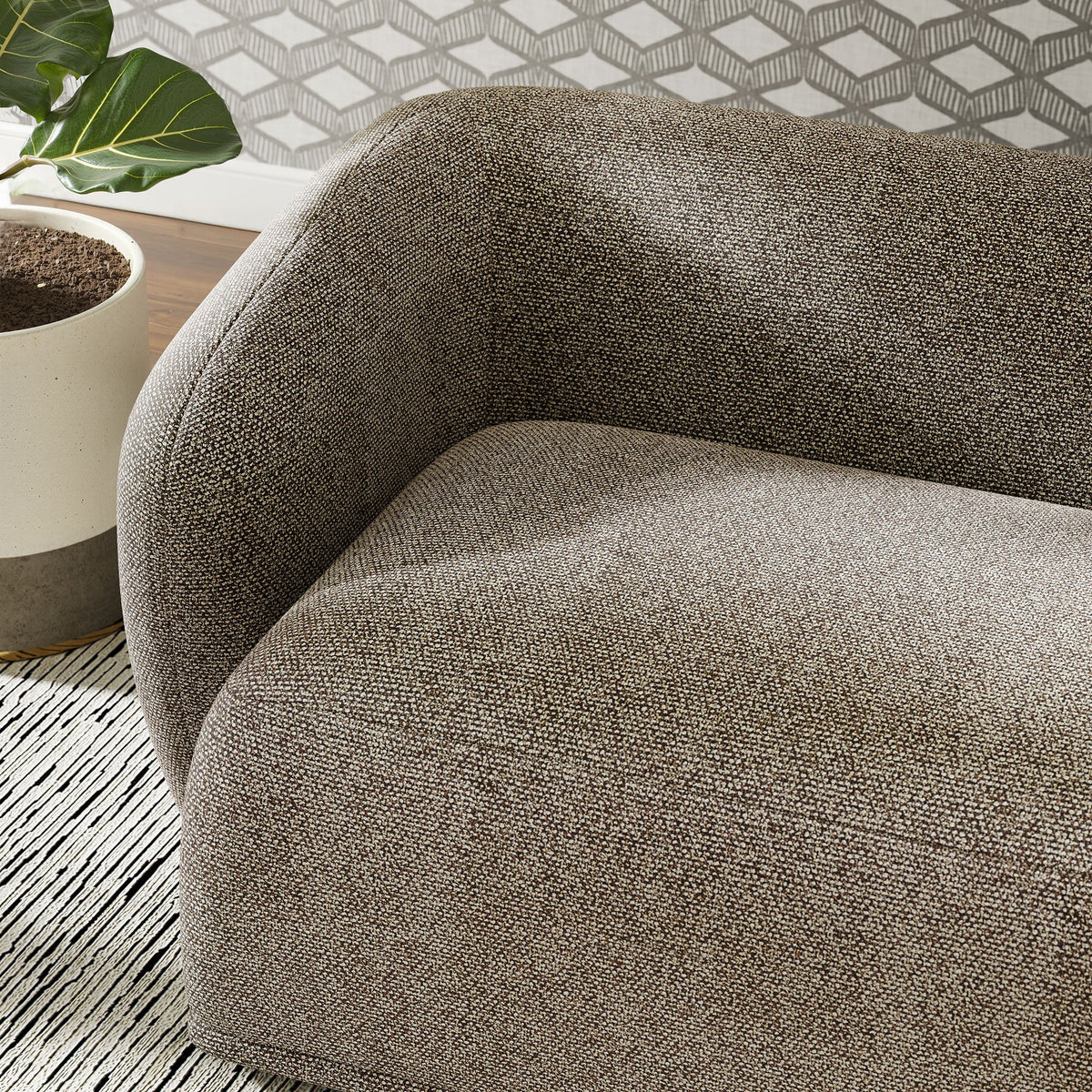 Monica 88 Inch Boucle Fabric Sofa brown textured upholstery on Tampa Home & Garden Store