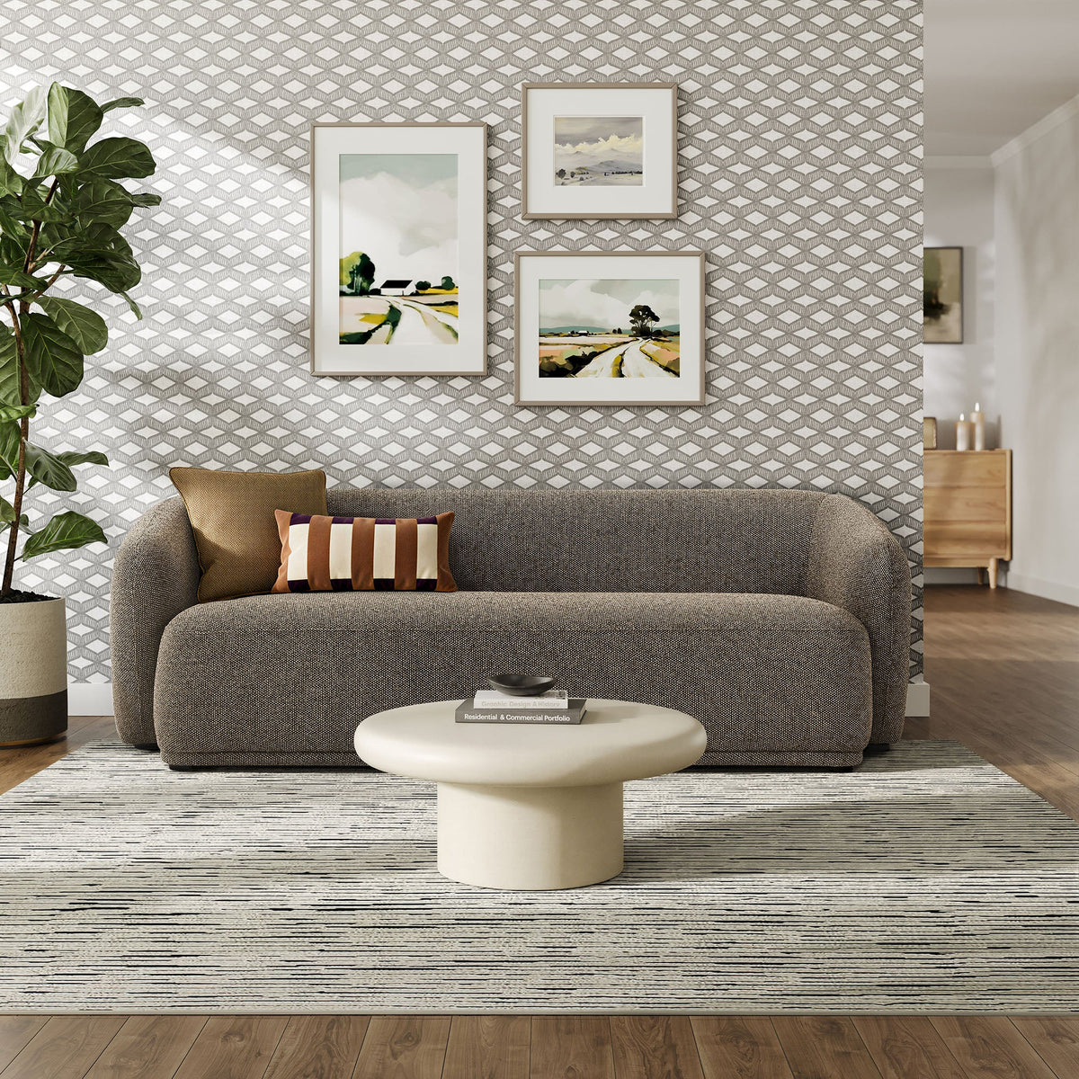 Monica 88-Inch Boucle Fabric Sofa by Modway in gray boucle, modern living room setting on Tampa Home & Garden Store
