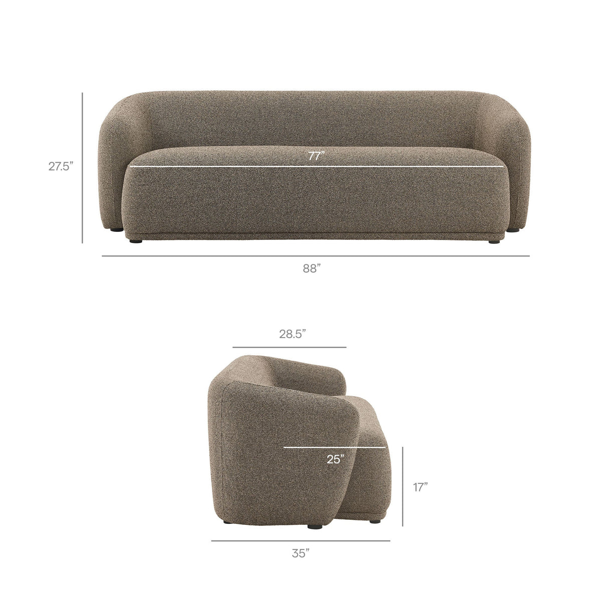 Monica 88 Inch Boucle Fabric Sofa with taupe boucle upholstery and rounded arms on Tampa Home & Garden Store