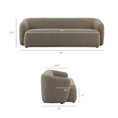 Monica 88 Inch Boucle Fabric Sofa with taupe boucle upholstery and rounded arms on Tampa Home & Garden Store