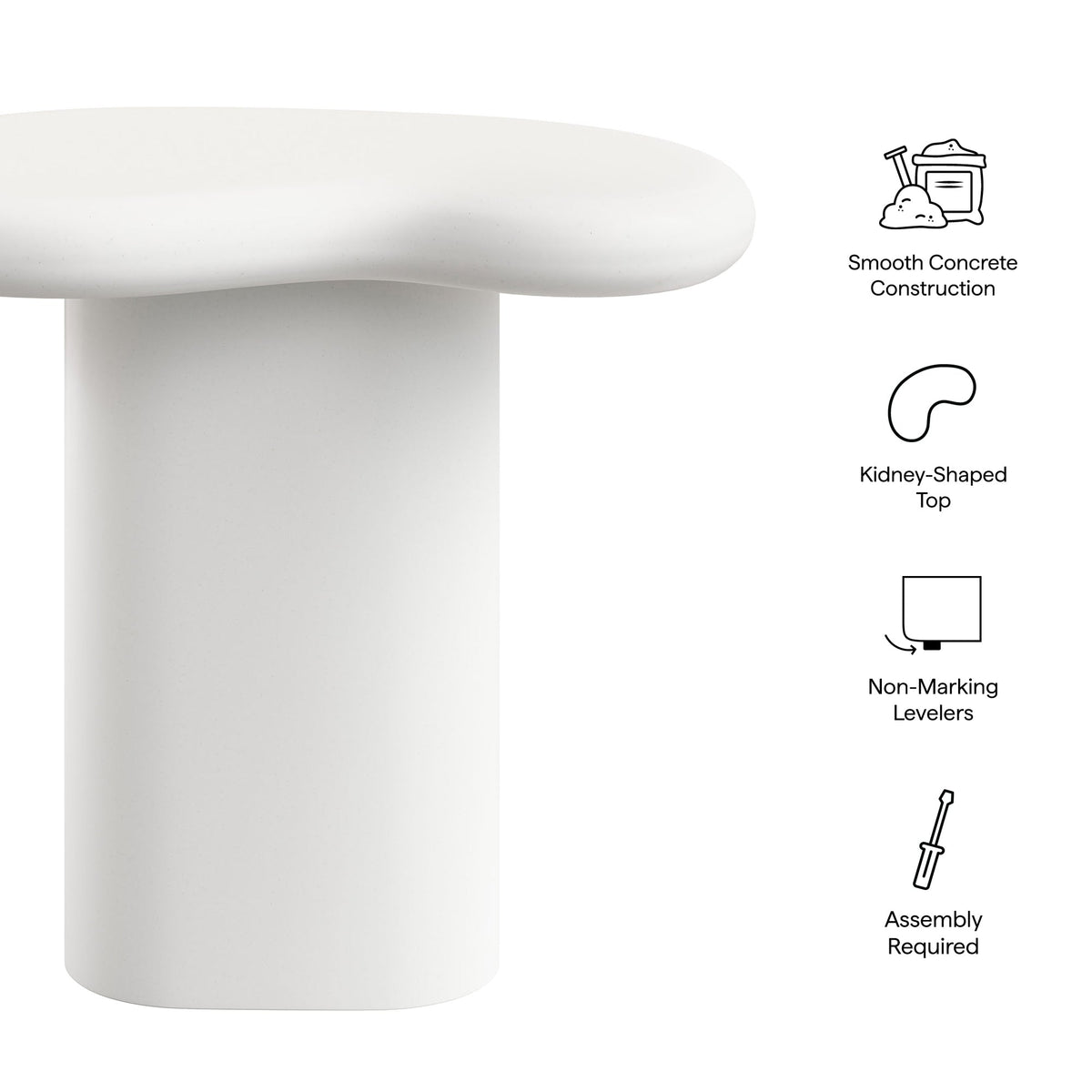 Elowen Outdoor Patio Side Table by Modway, white concrete with kidney-shaped top on Tampa Home & Garden Store