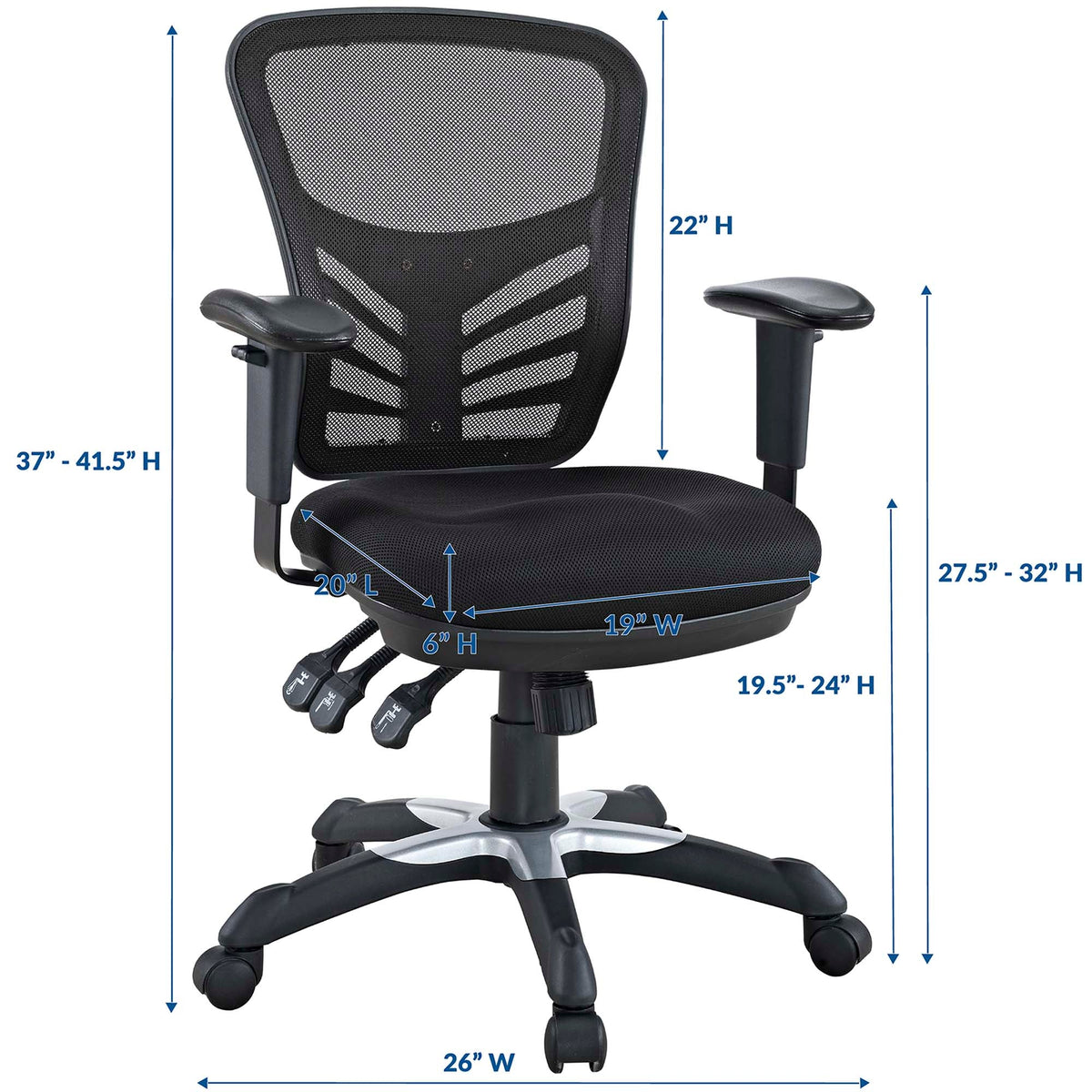 Articulate Mesh Office Chair with black mesh back, cushioned seat, adjustable arms on Tampa Home & Garden Store