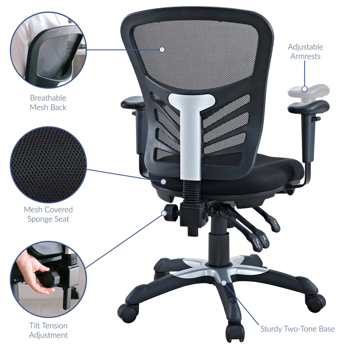 Articulate Office Chair by Modway with black mesh back and mesh seat adjustable armrests on Tampa Home & Garden Store