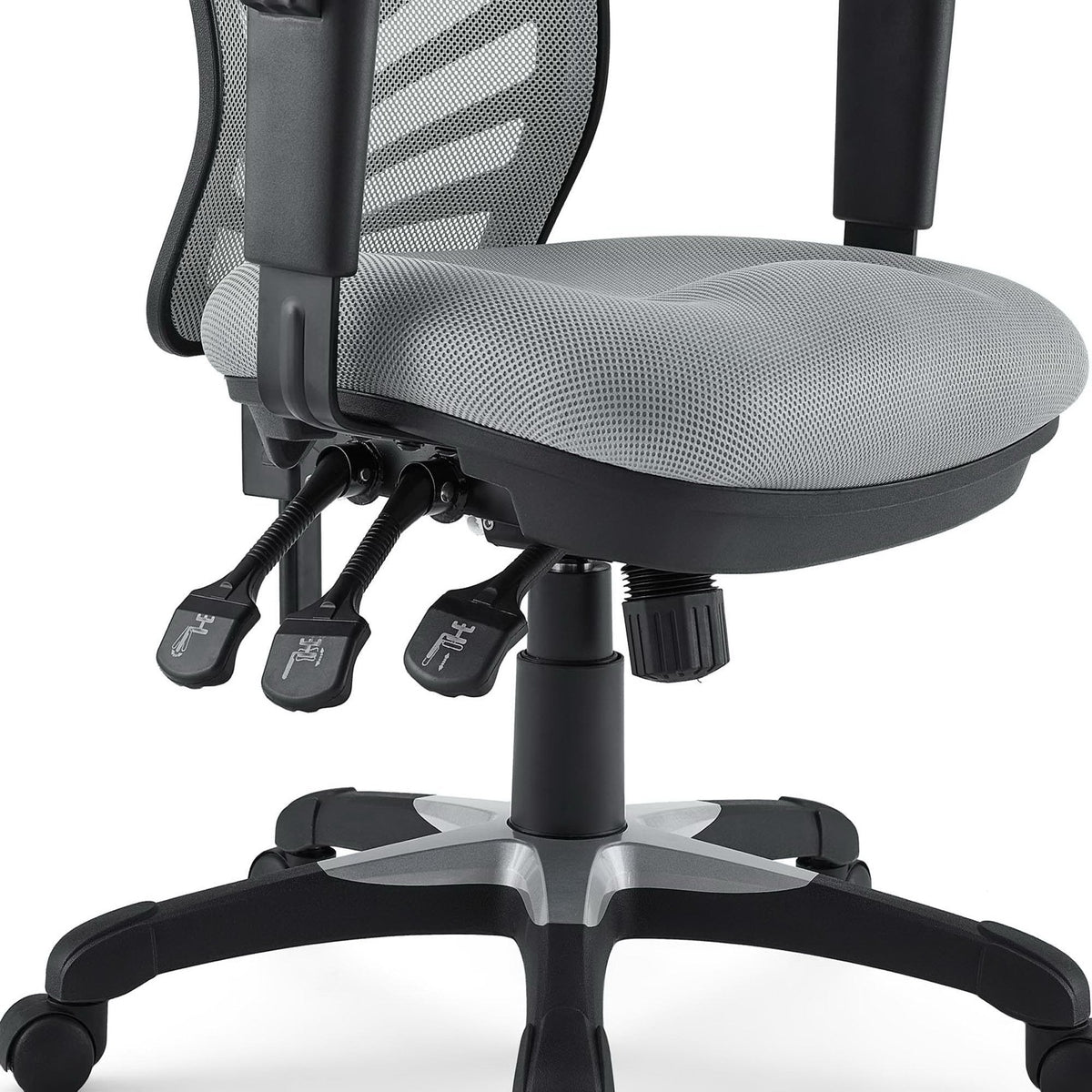 Articulate Mesh Office Chair with grey mesh seat and black frame, adjustable arms on Tampa Home & Garden Store