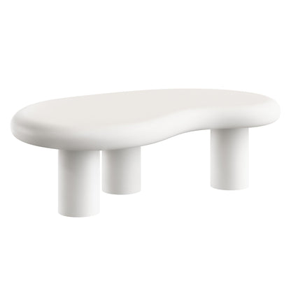 Elowen outdoor patio coffee table white round top with chunky cylindrical pedestal legs on Tampa Home & Garden Store
