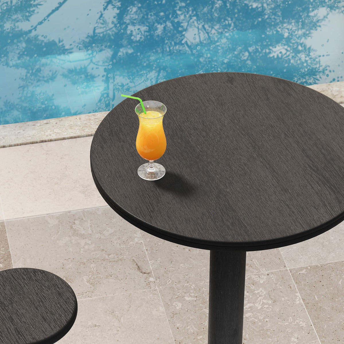 Neo 31-Inch Round Indoor-Outdoor Wood Bar Table by Modway, black woodgrain top by pool on Tampa Home & Garden Store
