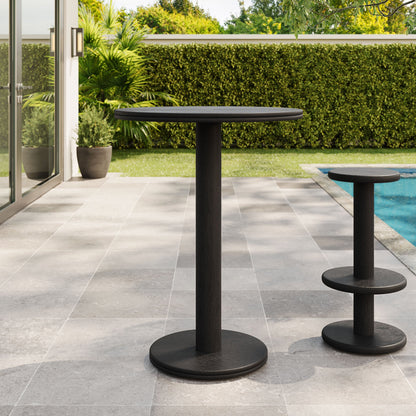 Neo 31in round indoor-outdoor bar table by Modway, two black pedestal patio tables on Tampa Home & Garden Store