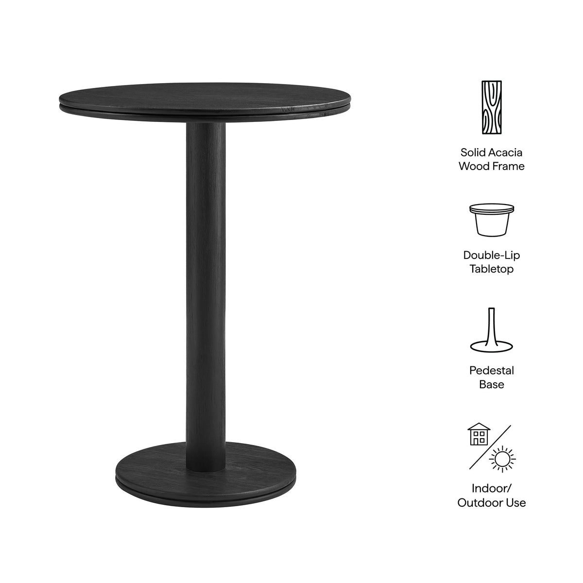 Neo 31-inch round indoor-outdoor wood bar table with pedestal base solid acacia frame on Tampa Home & Garden Store