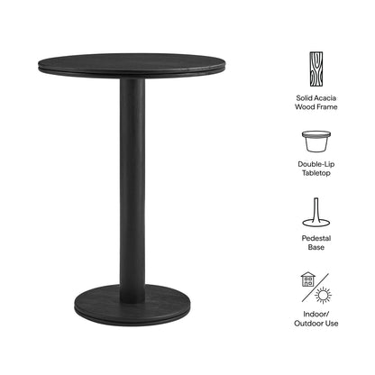 Neo 31-inch round indoor-outdoor wood bar table with pedestal base solid acacia frame on Tampa Home & Garden Store