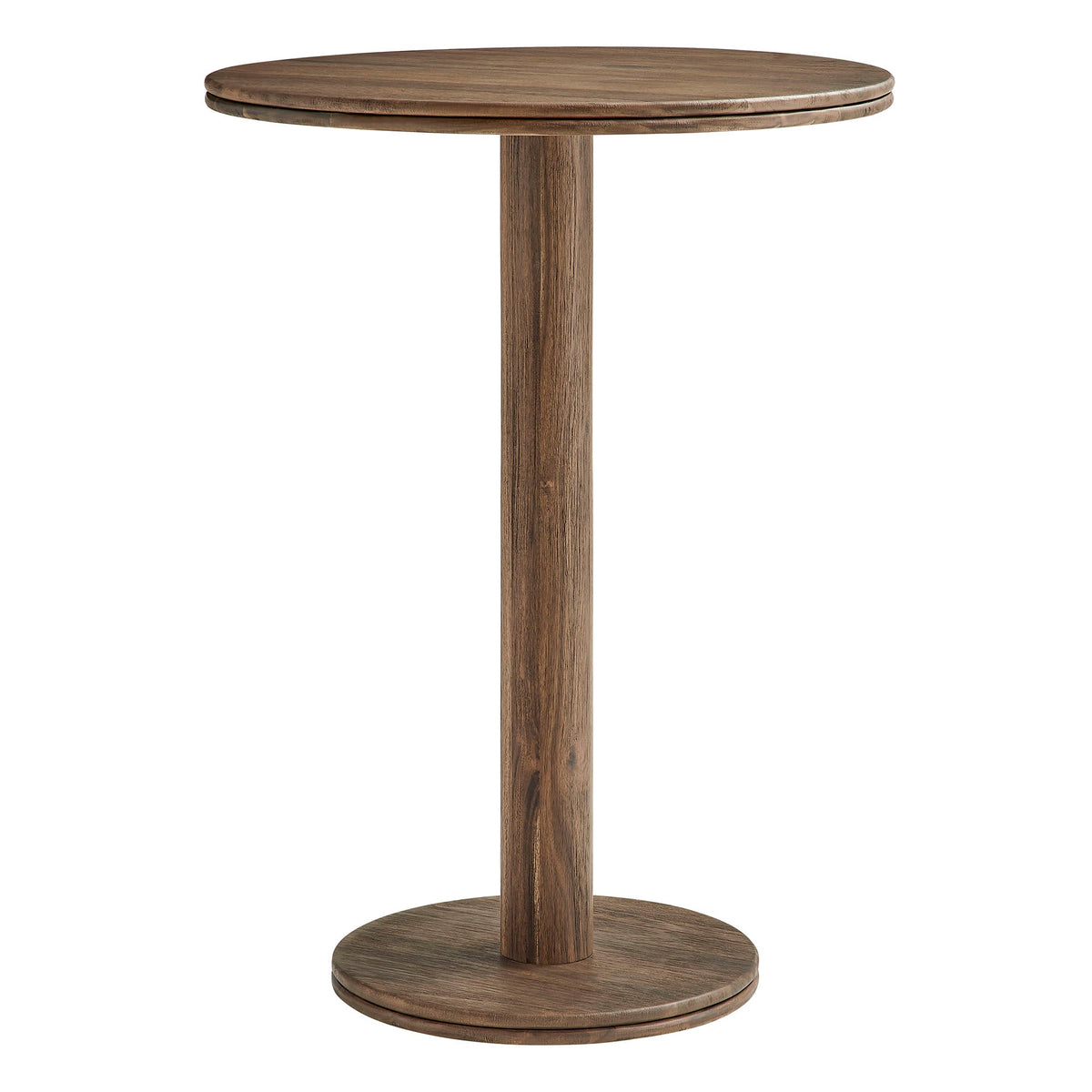 Neo 31 Inch Round Indoor-Outdoor Wood Bar Table by Modway, brown wood finish with pedestal base on Tampa Home & Garden Store