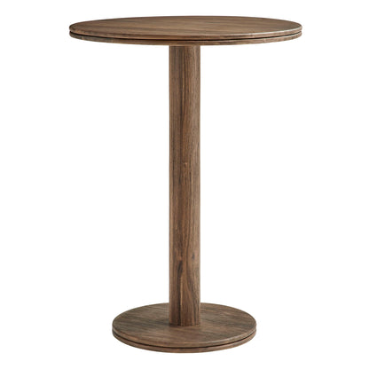 Neo 31 Inch Round Indoor-Outdoor Wood Bar Table by Modway, brown wood finish with pedestal base on Tampa Home & Garden Store