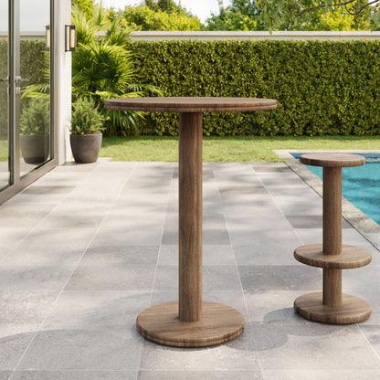 Neo 31in round wood bar table brown textured finish for indoor outdoor use pair of round tables on Tampa Home & Garden Store