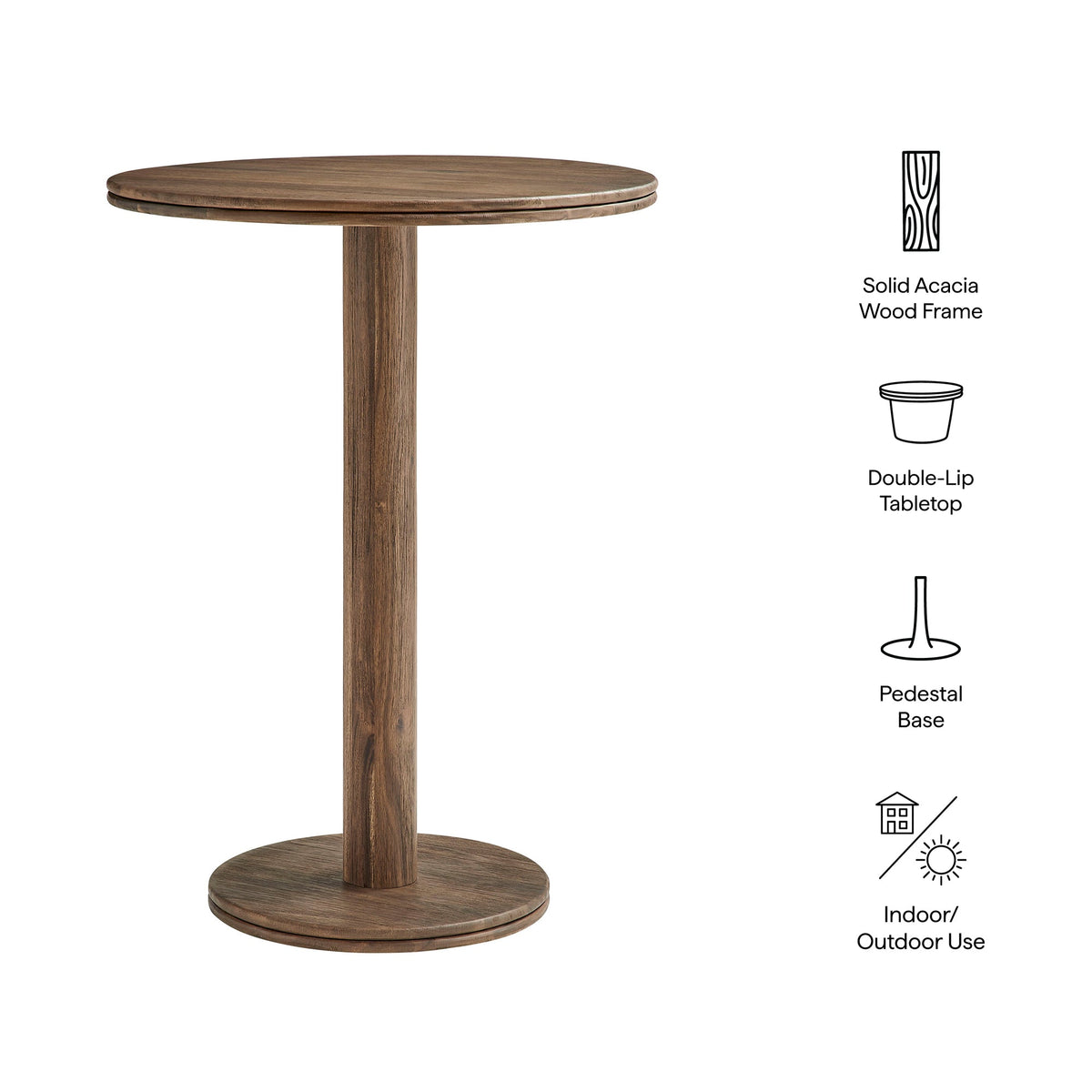 Neo 31-Inch Round Wood Bar Table by Modway with solid acacia frame and pedestal base on Tampa Home & Garden Store