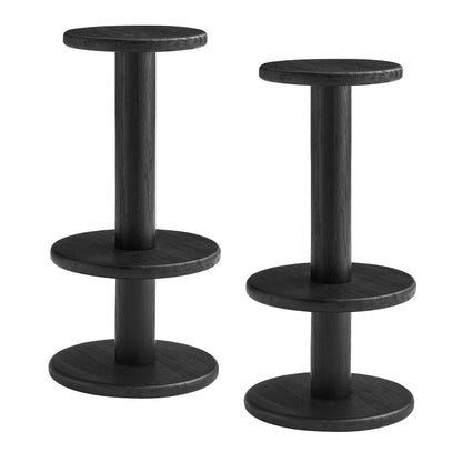 Neo 3-Piece Round Indoor Outdoor Bar Table and Stool Set black wood grain, two stools shown on Tampa Home & Garden Store