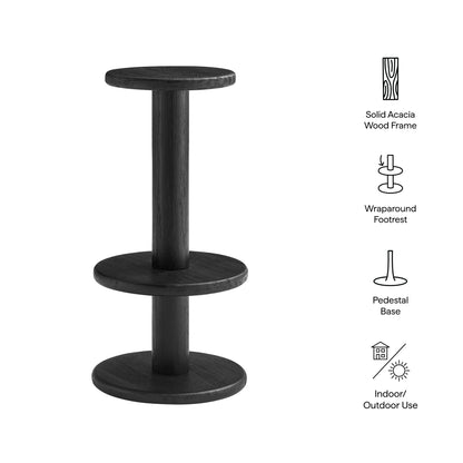 Neo 15 inch round wood bar stool with acacia frame black finish pedestal base and footrest on Tampa Home & Garden Store