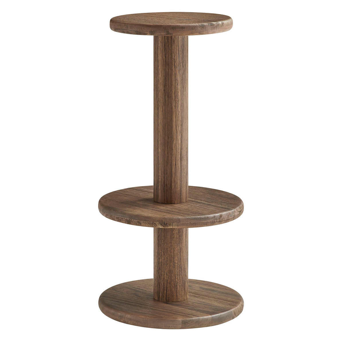 Neo 15in round wood bar stool with pedestal base in brown finish on Tampa Home & Garden Store