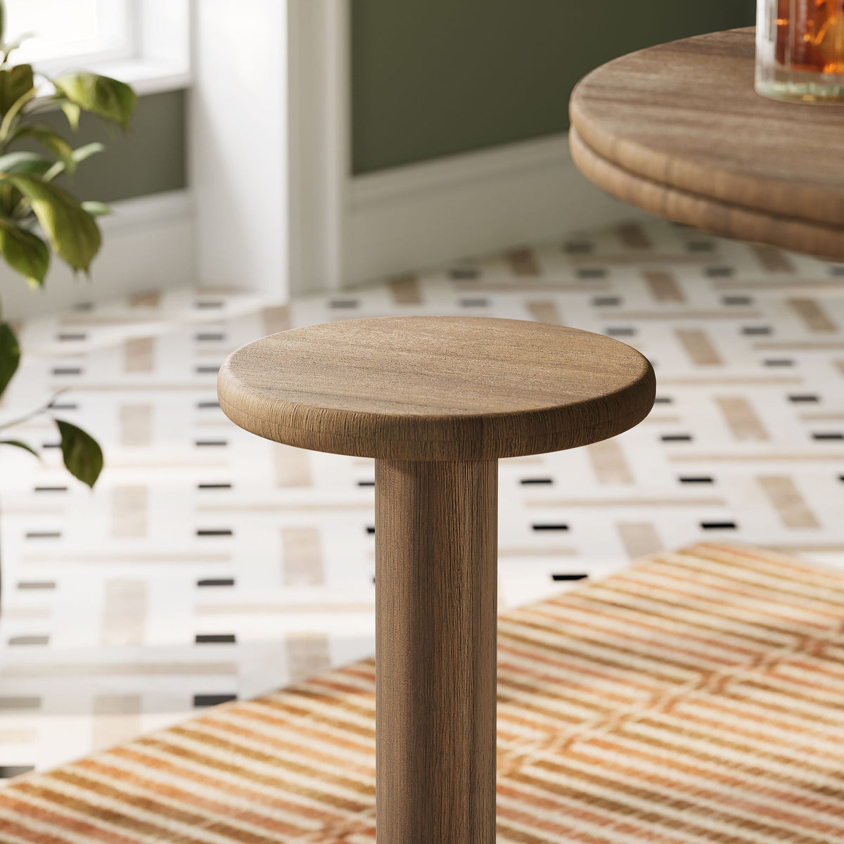 Neo 15in round wooden indoor outdoor patio bar stool by Modway in brown wood finish on Tampa Home & Garden Store