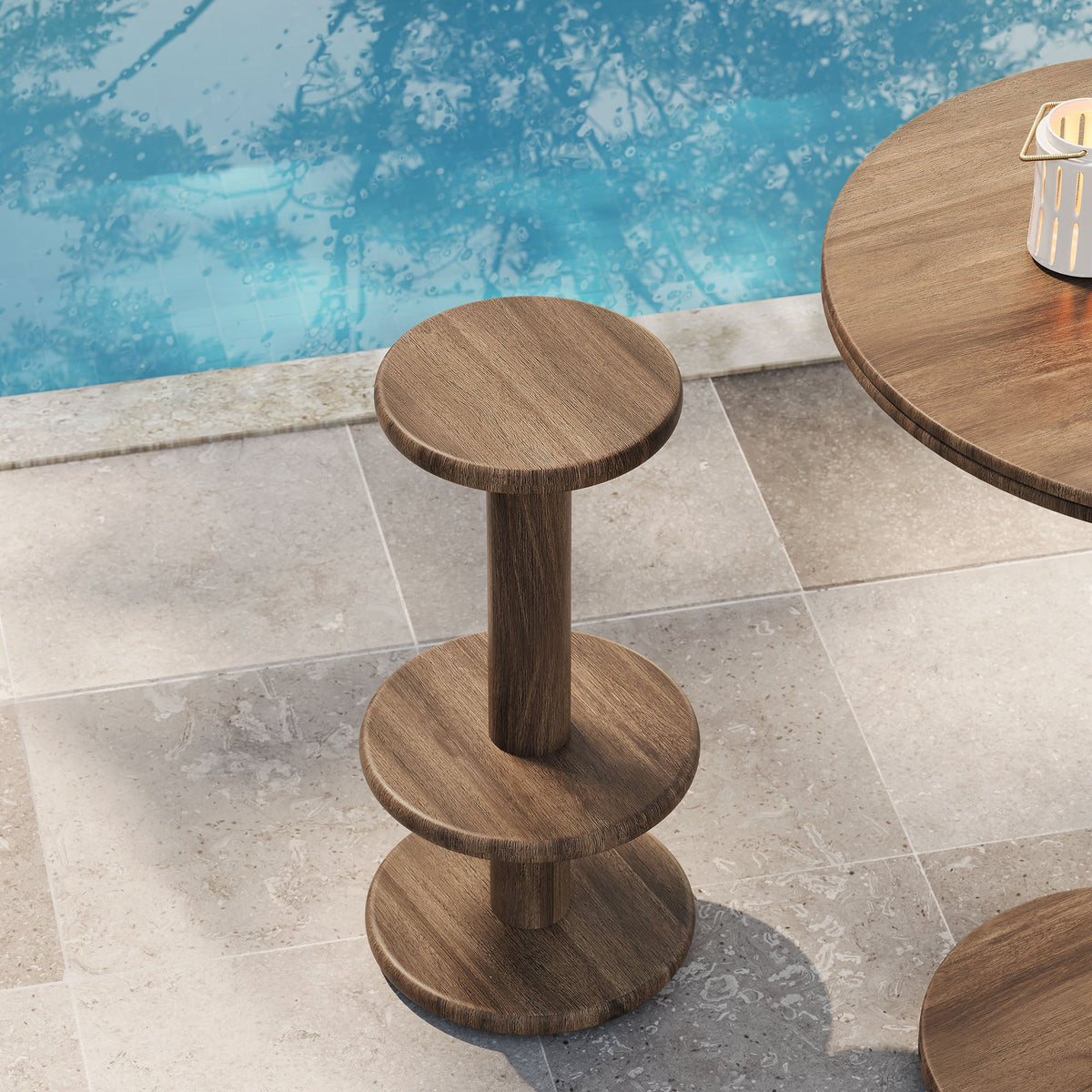 Neo 15 inch round indoor outdoor patio wood bar stools by Modway, dark brown wood finish on Tampa Home & Garden Store