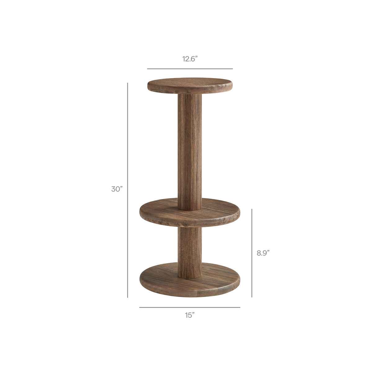 15-inch round wood bar stool with pedestal base in brown finish for indoor outdoor patio on Tampa Home & Garden Store