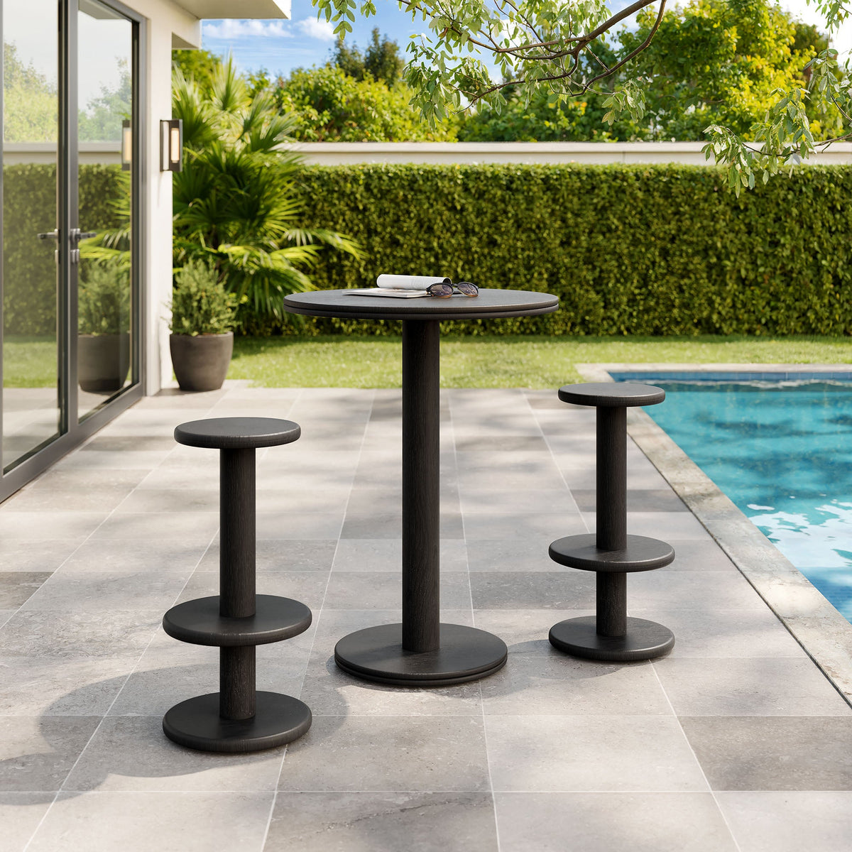 Neo 3-Piece round indoor-outdoor patio bar table with black stools by Modway on Tampa Home & Garden Store
