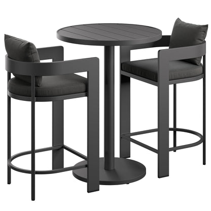 Tahoe 3-Piece Aluminum Bar Set by Modway: gray table with pedestal and cushioned stools on Tampa Home & Garden Store