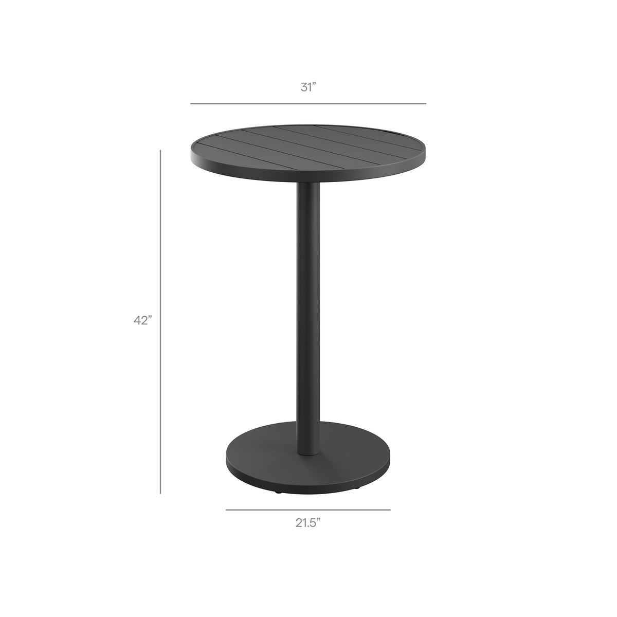 Tahoe outdoor patio aluminum bar table by Modway, round slatted top with pedestal base on Tampa Home & Garden Store