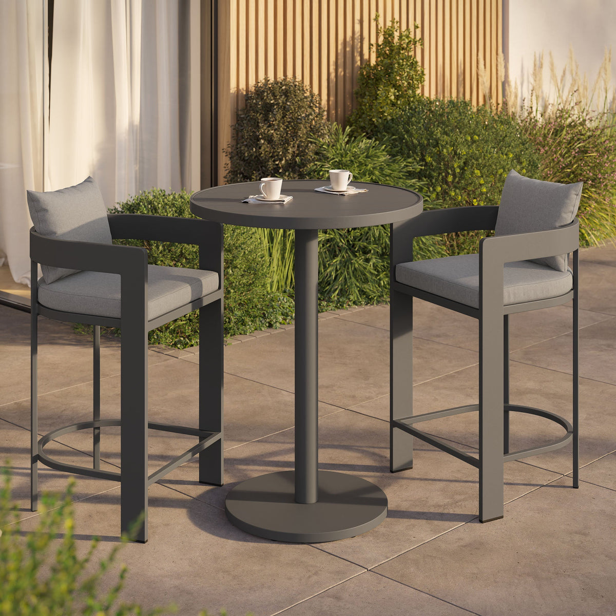 Tahoe 3-Piece Outdoor Patio Aluminum Bar Set with gray cushions, two chairs by Modway on Tampa Home & Garden Store