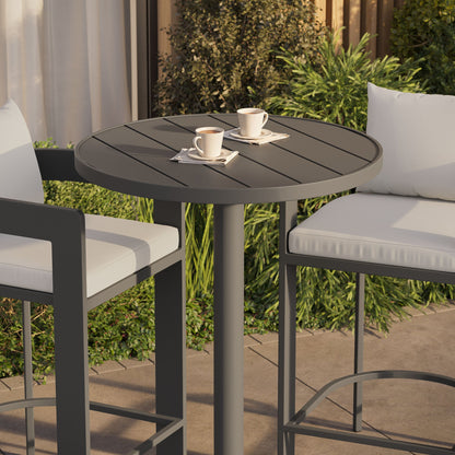 Tahoe 3-Piece Outdoor Patio Bar Set by Modway, gray frame with gray cushions around round table on Tampa Home & Garden Store