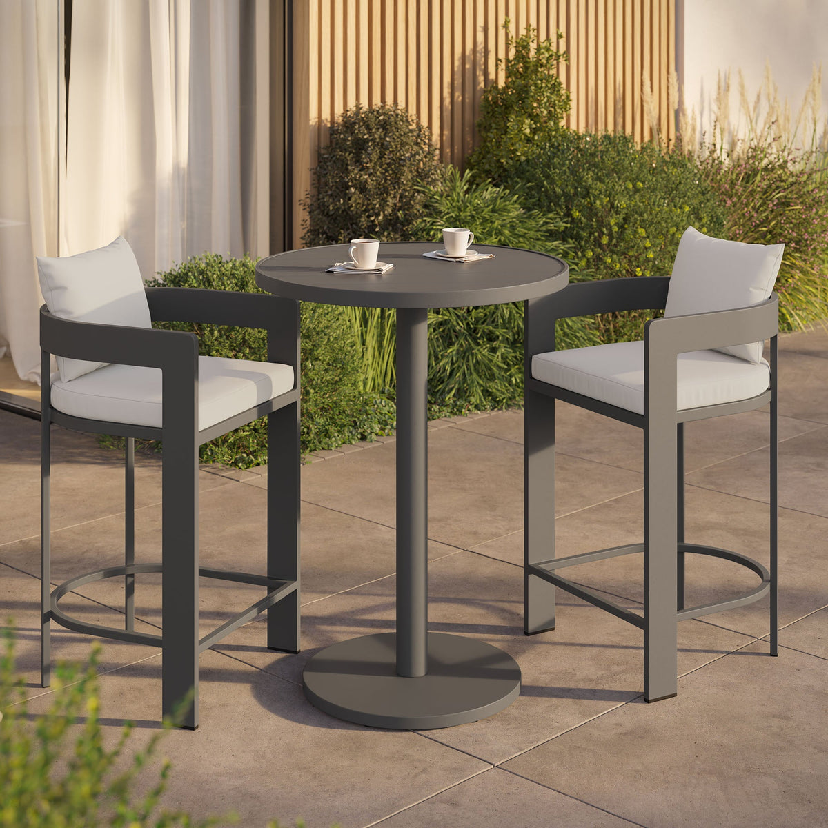 Tahoe 3-Piece Outdoor Patio Aluminum Bar Set by Modway with gray table and two cushioned chairs on Tampa Home & Garden Store