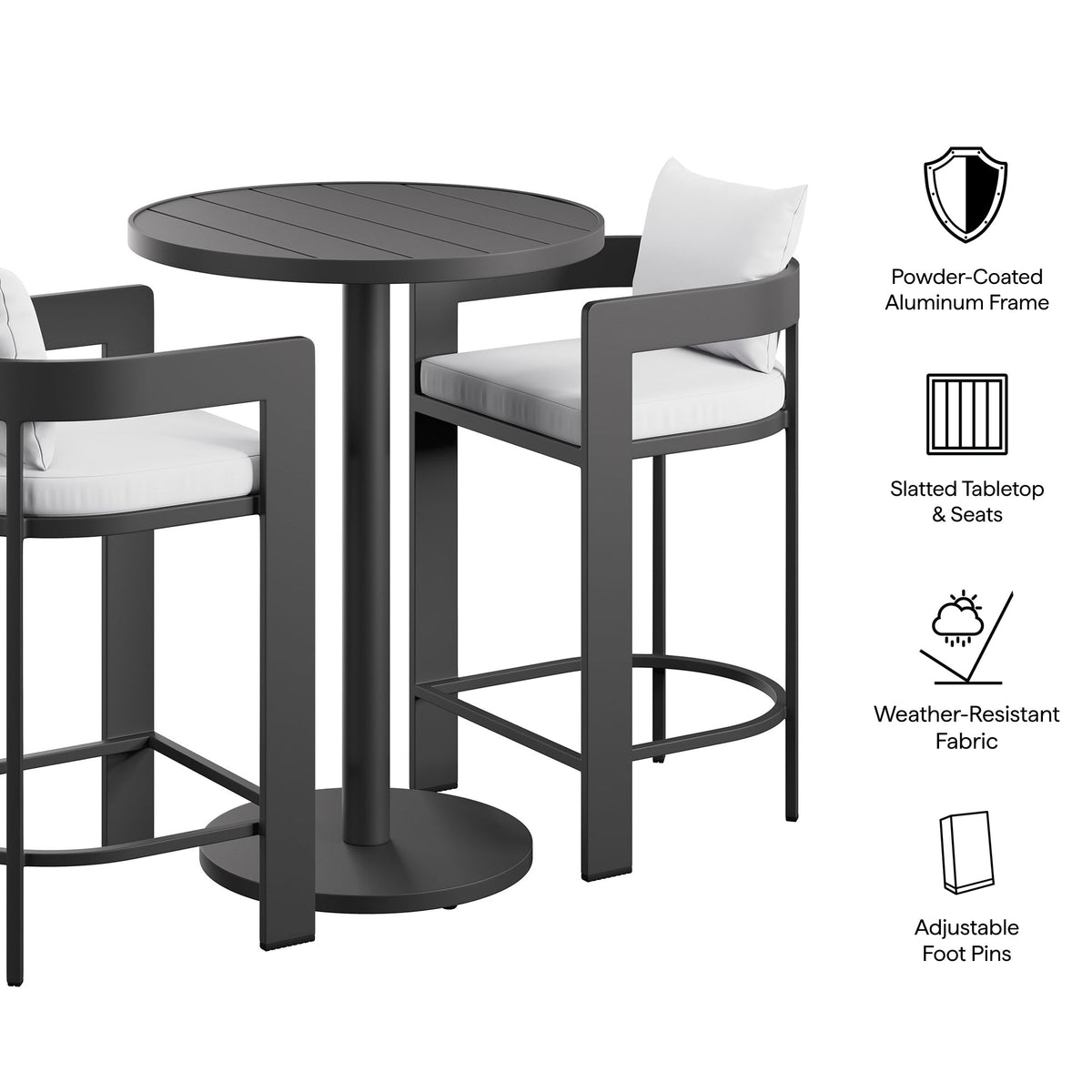 Tahoe 3-Piece Outdoor Patio Bar Set by Modway, round table with powder-coated aluminum frame and cushions on Tampa Home & Garden Store