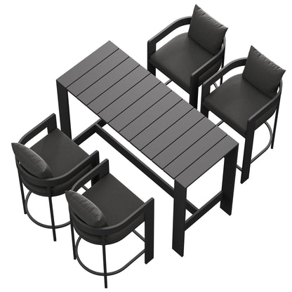 Tahoe 5-Piece Outdoor Patio Bar Table Set with slat-top table and cushioned stools by Modway on Tampa Home & Garden Store