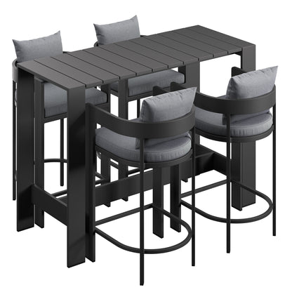 Tahoe 5-Piece Outdoor Bar Table Set by Modway in dark graphite with table and cushioned stools on Tampa Home & Garden Store