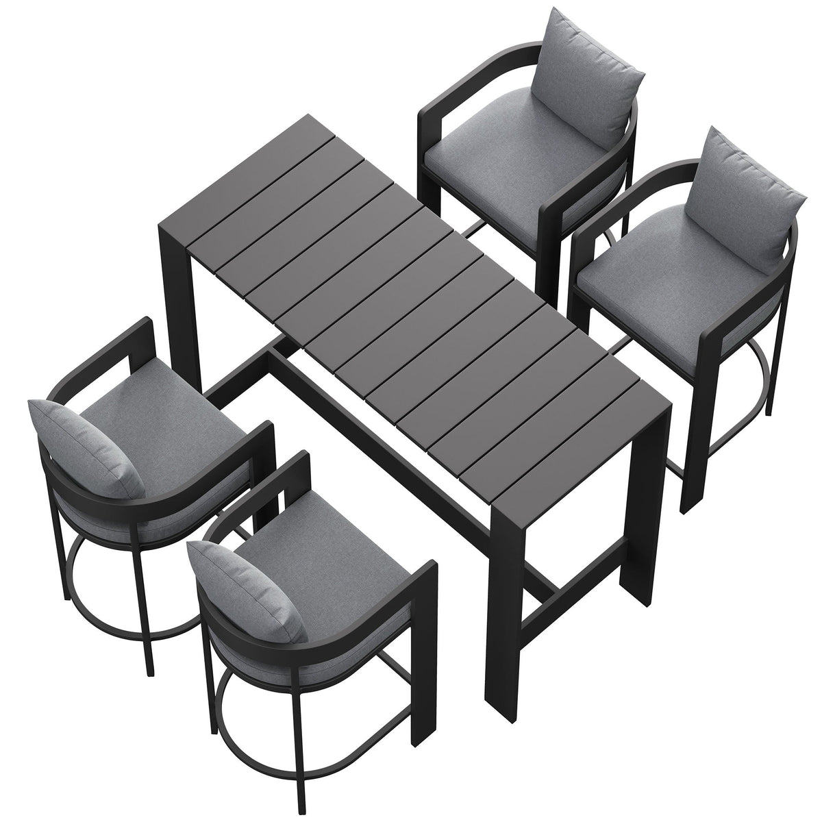 Tahoe 5-Piece outdoor patio bar set by Modway; black metal frame with gray cushions, 4 chairs on Tampa Home & Garden Store
