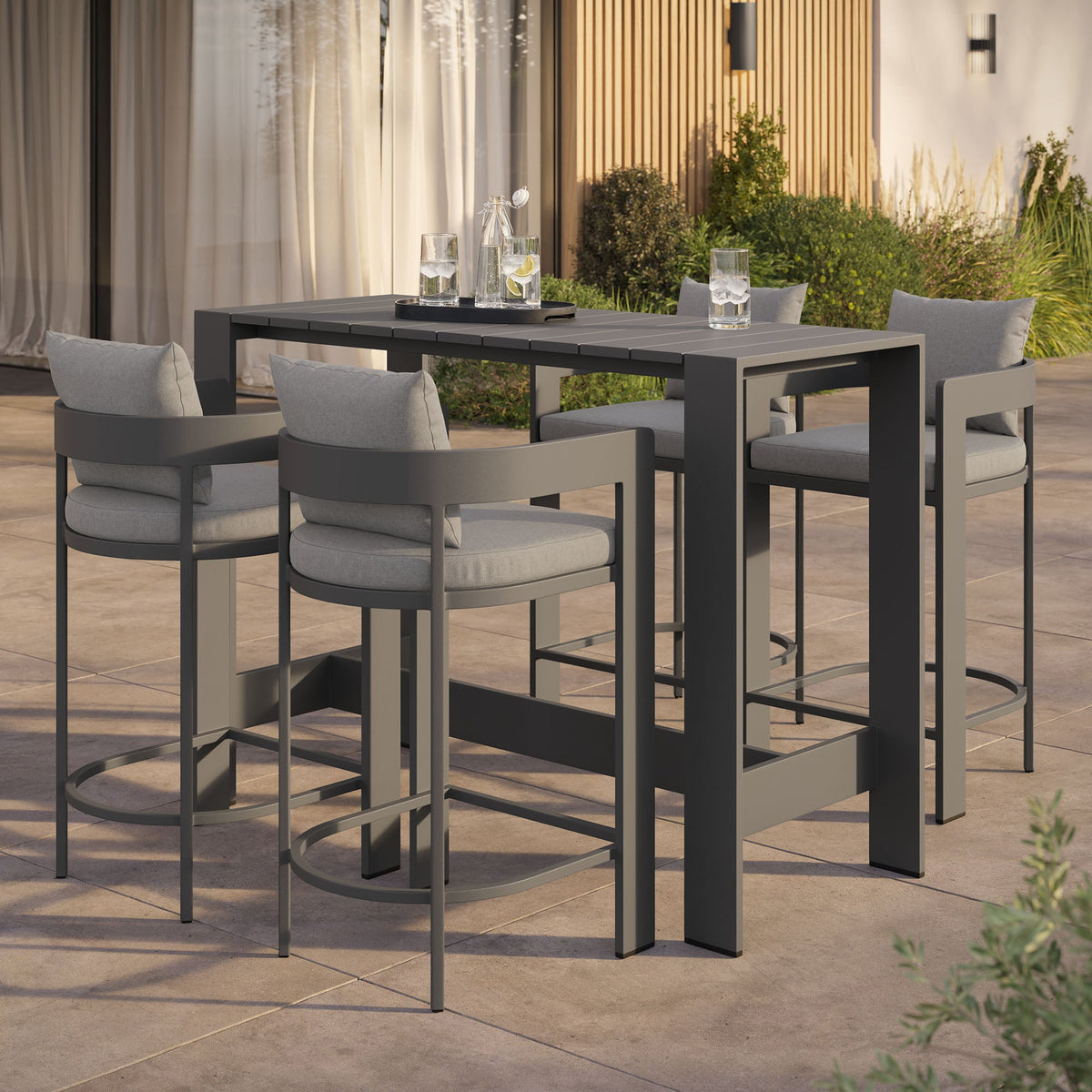 Tahoe 5 Piece Outdoor Patio and Bar Table Set