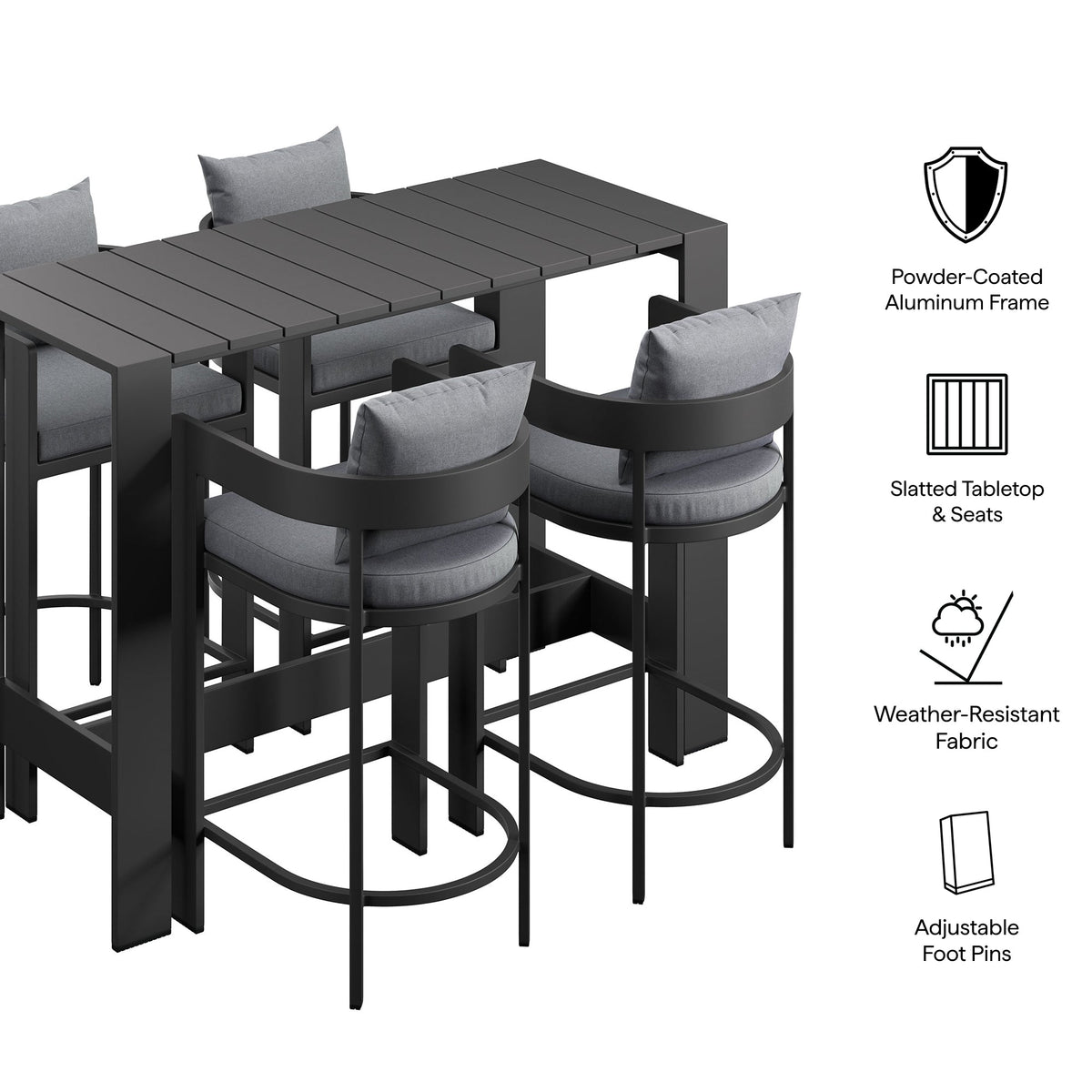 Tahoe 5-Piece Outdoor Bar Table Set by Modway, powder-coated aluminum frame on Tampa Home & Garden Store