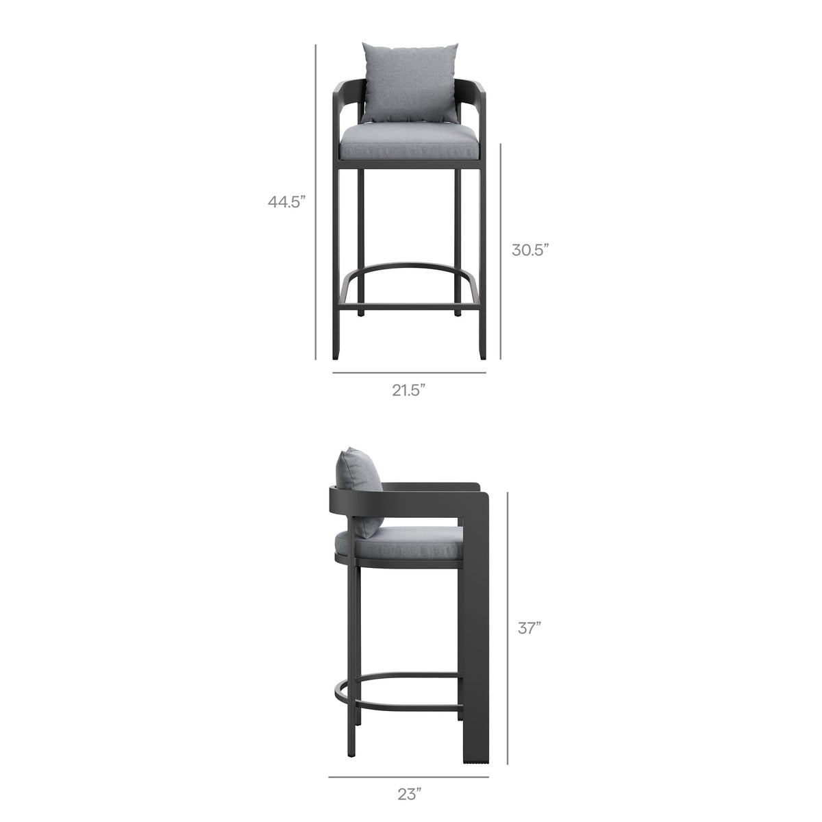 Tahoe 5-Piece Outdoor Patio Bar Table Set, dark metal frame with gray cushions by Modway on Tampa Home & Garden Store