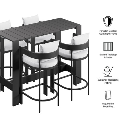 Tahoe Outdoor Bar Table Set Modway aluminum frame dark gray slatted top with white cushions on Tampa Home & Garden Store