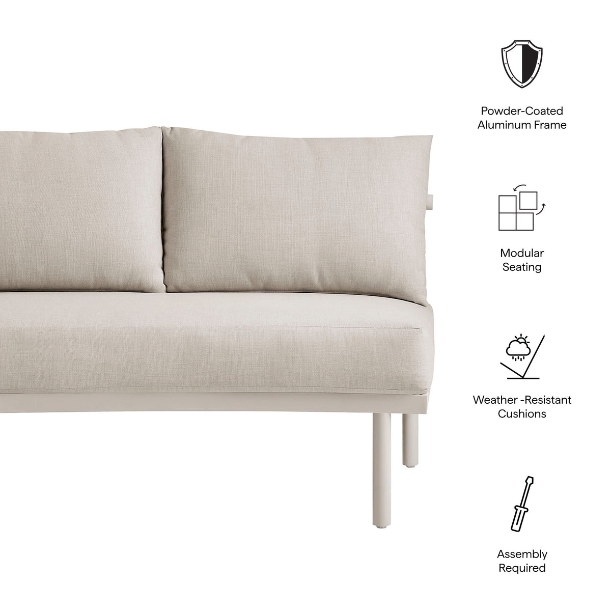 Porta left-arm facing modular sofa with beige cushions and powder-coated aluminum frame on Tampa Home & Garden Store