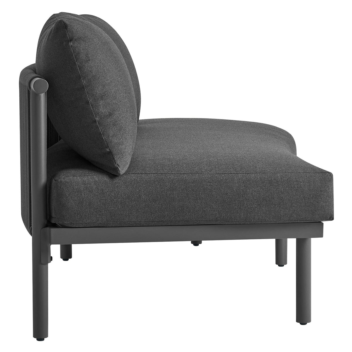 Porta right-arm facing outdoor patio modular sofa piece in dark gray fabric with aluminum frame on Tampa Home & Garden Store