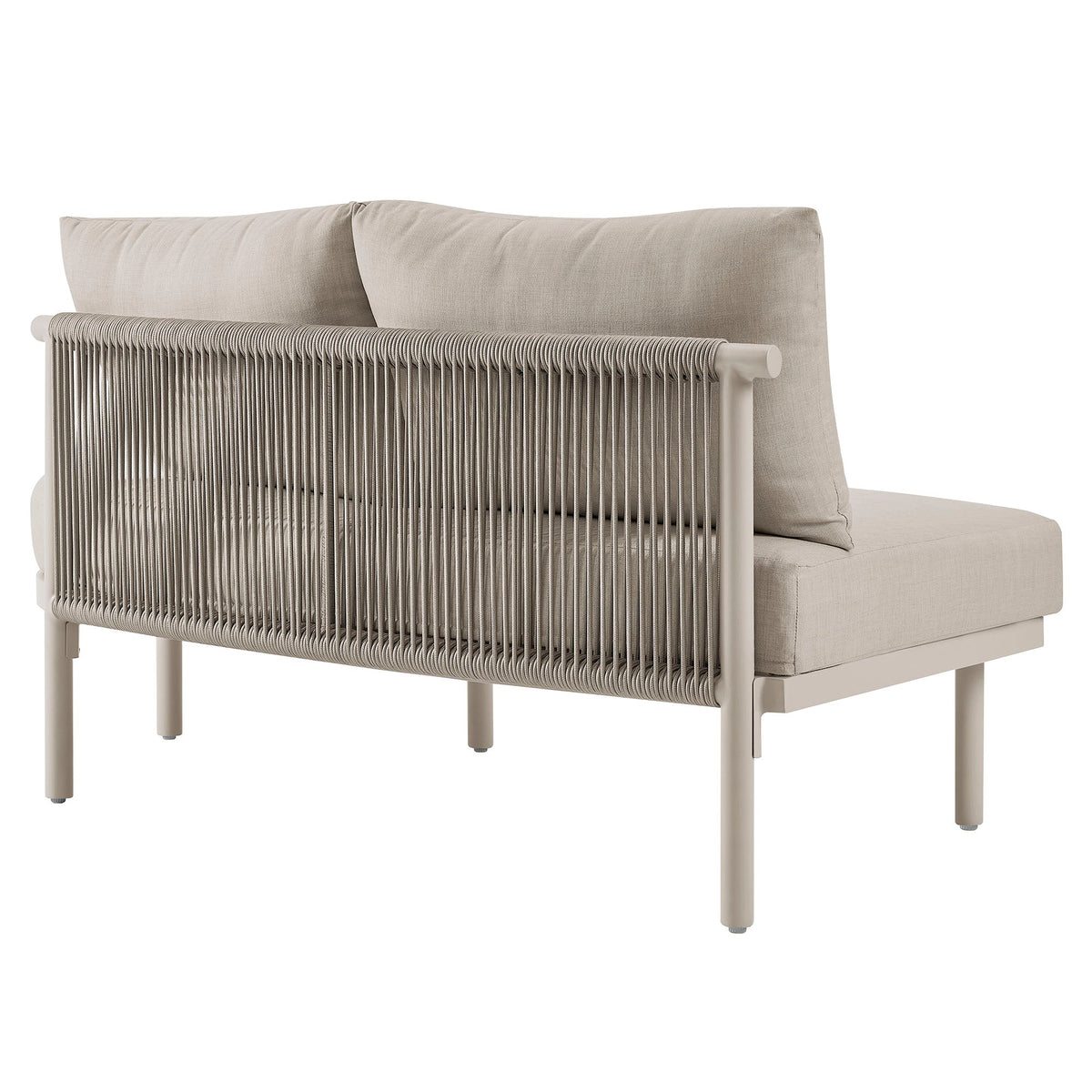 Porta 2-Piece outdoor aluminum modular sofa with beige cushions and rope-wrapped back panel on Tampa Home & Garden Store